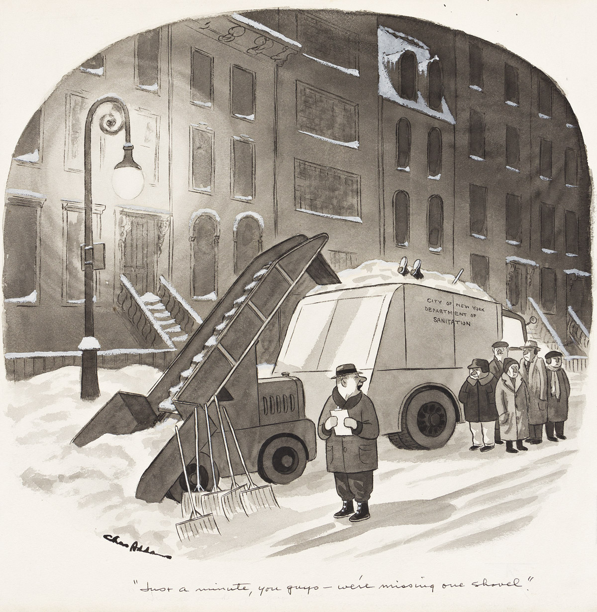 CHARLES ADDAMS (1912-1988) Just a minute, you guys - were missing one shovel. [NEW YORKER / CARTOONS]